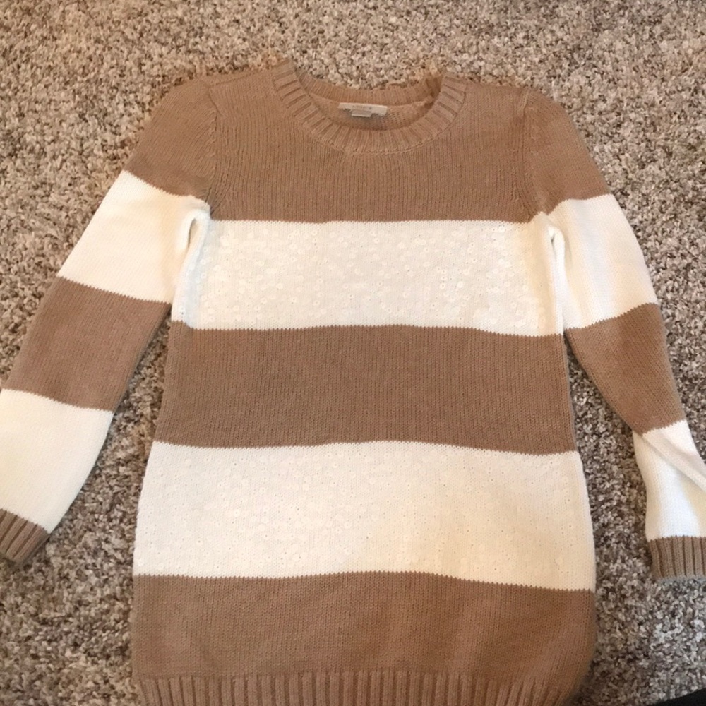 3/4 Sleeve Length Loft Stripped Sweater